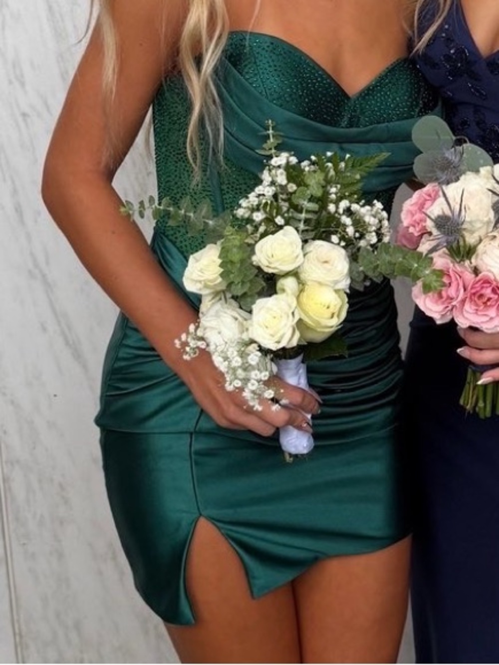 Women’s Emerald Green Satin Strapless Mini Dress